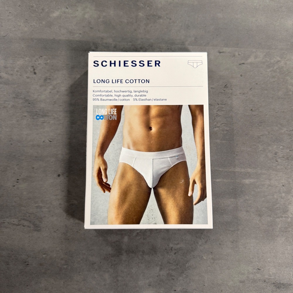 Schiesser Sport Brief Mens Large Black Rio-Slip Black Long Life Rib Cotton NEW